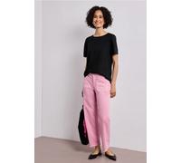Street One Frauen Bluse mit Rundhals und kurzen Puffärmeln in Schwarz, Gr: 36