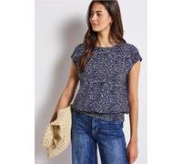 Blusentop STREET ONE, Damen, Gr. 46, blau (tiefblau), Stoff, 100% Viskose, bedruckt, normal normal, Rundhals, Bündchen, Blusen Blusentop, mit Rundhalsausschnitt (29199014-46) tiefblau