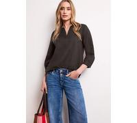 Langarmbluse STREET ONE, Damen, Gr. 46, espresso braun, Web, 60% Leinen, 40% Baumwolle, unifarben, normal normal, Rundhals, Bündchen, Blusen, mit Leinenanteil (33208125-46) espresso braun