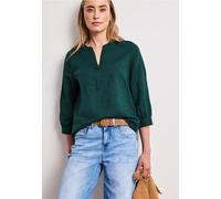 Langarmbluse STREET ONE, Damen, Gr. 34, schwarz garden grün, Web, 60% Leinen, 40% Baumwolle, unifarben, normal normal, Rundhals, Bündchen, Blusen, mit Leinenanteil (75906652-34) schwarz garden grün