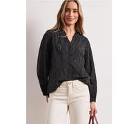 Langarmbluse STREET ONE, Damen, Gr. 40, schwarz, Web, 100% Baumwolle, unifarben, normal normal, Rundhals, abgesteppt, Blusen, aus reiner Baumwolle (39459705-40) schwarz