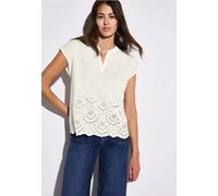 Shirtbluse STREET ONE, Damen, Gr. 38, weiß (sanftes weiß), Web, 100% Baumwolle, unifarben, normal normal, Rundhals, abgesteppt, Blusen, aus reiner Baumwolle (28976506-38) sanftes weiß