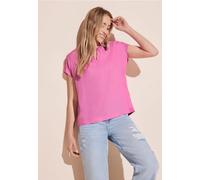 Kurzarmbluse STREET ONE, Damen, Gr. 42, pink (blush pink), Stoff, 100% Viskose, unifarben, gerade hüftlang, Rundhals, Bündchen, Blusen, aus softer Viskose (14571601-42) blush pink