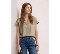 Kurzarmbluse STREET ONE, Damen, Gr. 42, timeless beige, Stoff, 100% Viskose, unifarben, normal normal, Rundhals, abgesteppt, Blusen, mit geschlitztem Rundhalsausschnitt (93657457-42) timeless beige