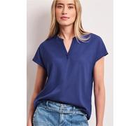 Street One Frauen Blusenshirt in Unifarbe mit Split Neck in Blau, Gr: 36
