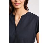 Kurzarmbluse STREET ONE, Damen, Gr. 36, shadowed navy, Stoff, 100% Viskose, unifarben, normal normal, Rundhals, abgesteppt, Blusen, mit geschlitztem Rundhalsausschnitt (88173435-36) shadowed navy