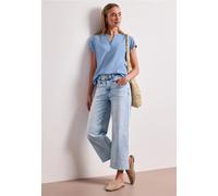 Kurzarmbluse STREET ONE, Damen, Gr. 44, original blau, Stoff, 100% Viskose, unifarben, normal normal, Rundhals, abgesteppt, Blusen, mit geschlitztem Rundhalsausschnitt (12007868-44) original blau