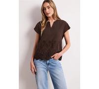 Street One Frauen Blusenshirt mit Shiffleymuster in Braun, Gr: 36