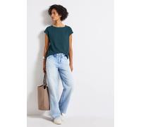 Kurzarmbluse STREET ONE, Damen, Gr. 34, blau (tide blau), Stoff, 60% Viskose, 39% Polyester, 1% Elasthan, unifarben, normal normal, Rundhals, Umschlagbund, Blusen, mit Elastiksaum (30362024-34) tide b