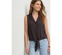 Blusentop STREET ONE, Damen, Gr. 34, espresso braun, Stoff, 100% Viskose, unifarben, normal normal, V-Ausschnitt, abgesteppt, Blusen Blusentop, mit Knotendetail am Saum (95639037-34) espresso braun