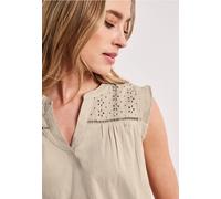 Blusentop STREET ONE, Damen, Gr. 46, clay sand, Web, 100% Baumwolle, unifarben, normal normal, Rundhals, Bündchen, Blusen Blusentop, aus reiner Baumwolle (22713517-46) clay sand