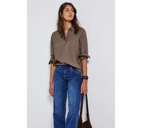 Hemdbluse STREET ONE, Damen, Gr. 34, braun (silk braun), Web, 100% Baumwolle, unifarben, normal normal, V-Ausschnitt, Manschette, Blusen, aus reiner Baumwolle (56698137-34) silk braun
