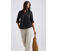 Hemdbluse STREET ONE, Damen, Gr. 44, schwarz, Web, 100% Baumwolle, unifarben, normal normal, V-Ausschnitt, Manschette, Blusen, aus reiner Baumwolle (68977765-44) schwarz