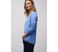 Cardigan STREET ONE, Damen, Gr. 38, bonnet blau, Stoff, 60% Viskose, 40% Baumwolle, unifarben, comfort fit normal, V-Ausschnitt, Bündchen, Strickjacken, mit Strick-Detail (97684612-38) bonnet blau