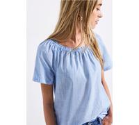 Carmenbluse STREET ONE, Damen, Gr. 34, blau (original blau), Web, 100% Baumwolle, unifarben, normal normal, Rundhals, abgesteppt, Blusen, in Unifarbe (70909635-34) original blau