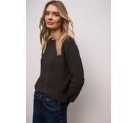 Strickpullover STREET ONE, Damen, Gr. 42, schwarzest braun, Web, 72% Polyester, 28% Baumwolle, unifarben, normal normal, U-Boot-Ausschnitt, angesetztes Bündchen, Pullover Strickpullover (57916116-42) 