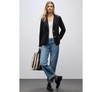 Kurzblazer STREET ONE, Damen, Gr. 42, schwarz, Cord, Obermaterial: 90% Polyester, 8% Polyamid, 2% Elasthan; Futter: 100% Polyester, unifarben, normal normal, V-Ausschnitt, abgesteppt, Blazer, mit Reve