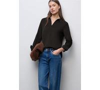 Langarmbluse STREET ONE, Damen, Gr. 34, schwarzest braun, Web, 100% Baumwolle, unifarben, normal normal, V-Ausschnitt, Bündchen, Blusen, aus reiner Baumwolle (38582117-34) schwarzest braun