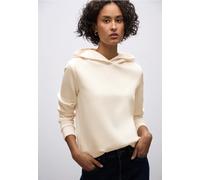 Hoodie STREET ONE, Damen, Gr. 44, beige (soft beige), Sweatware, 66% Polyester, 29% Viskose, 5% Elasthan, unifarben, normal, ohne Ausschnitt, Bündchen, Sweatshirts, mit elastischem Materialmix (388901