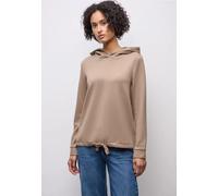 Hoodie STREET ONE, Damen, Gr. 44, braun (bisquit braun), Sweatware, 66% Polyester, 29% Viskose, 5% Elasthan, unifarben, normal, ohne Ausschnitt, Bündchen, Sweatshirts, mit elastischem Materialmix (967