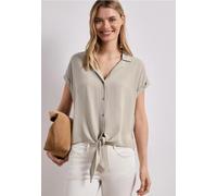 Hemdbluse STREET ONE, Damen, Gr. 36, timeless beige, Stoff, 100% Viskose, unifarben, normal normal, V-Ausschnitt, normaler Saum, Blusen Hemdbluse, mit Knoten am Saum (60289240-36) timeless beige