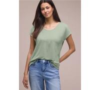 T-Shirt STREET ONE, Damen, Gr. 46, mint leaf, Stoff, 80% Polyester, 20% Viskose, unifarben, normal normal, V-Ausschnitt, abgesteppt, Shirts T-Shirt, Jersey (28123818-46) mint leaf