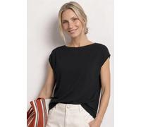 Shirttop STREET ONE, Damen, Gr. 36, schwarz, Jersey, Obermaterial: 50% Baumwolle, 50% Modal, unifarben, normal hüftbedeckend, U-Boot-Ausschnitt, Tops Shirttop, Sommershirt mit Raffung (59055828-36) sc