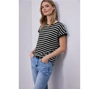 Street One Frauen Dropped Shoulder T-Shirt mit Streifen in Schwarz, Gr: 46