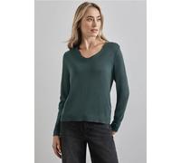 Strickpullover STREET ONE, Damen, Gr. 36, grün (schwarz forest grün), Stoff, 60% Viskose, 40% Baumwolle, unifarben, normal normal, V-Ausschnitt, Bündchen, Pullover Strickpullover, mit V-Ausschnitt (42