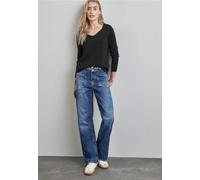 Strickpullover STREET ONE, Damen, Gr. 34, schwarz, Stoff, 60% Viskose, 40% Baumwolle, unifarben, normal normal, V-Ausschnitt, Bündchen, Pullover Strickpullover, mit V-Ausschnitt (55930956-34) schwarz