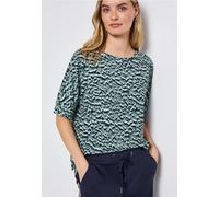 Rundhalsshirt STREET ONE, Damen, Gr. 34, blau (arona blau), Stoff, 48% Baumwolle, 48% Modal, 4% Elasthan, gemustert, normal normal, Rundhals, Bündchen, Shirts, im soften Baumwoll-Mix (14457416-34) aro