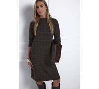 Midikleid STREET ONE, Damen, Gr. 42, EURO-Größen, schwarz, Stoff, 68% Polyester, 30% Viskose, 2% Elasthan, gemustert, normal normal, Rundhals, Bündchen, Kleider Midikleid, mit grafischem Muster (68608