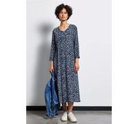 Midikleid STREET ONE, Damen, Gr. 36, EURO-Größen, blau (tiefblau), Stoff, 100% Viskose, gemustert, normal wadenlang, Rundhals, Bündchen, Kleider Midikleid, mit allover Grafikprint (31039236-36) tiefbl