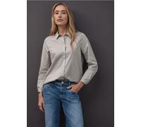 Langarmbluse STREET ONE, Damen, Gr. 40, cotton beige, Web, 79% Baumwolle, 19% Polyamid, 2% Elasthan, gestreift, normal normal, V-Ausschnitt, Bündchen, Blusen (99638528-40) cotton beige