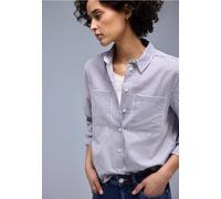 Langarmbluse STREET ONE, Damen, Gr. 34, original blau, Web, 100% Baumwolle, gestreift, klassisch normal, V-Ausschnitt, Bündchen, Blusen, aus reiner Baumwolle (49870643-34) original blau