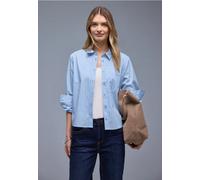 Langarmbluse STREET ONE, Damen, Gr. 44, original blau, Web, 79% Baumwolle, 19% Polyamid, 2% Elasthan, gestreift, normal normal, V-Ausschnitt, Bündchen, Blusen, mit Brusttasche (12596458-44) original b