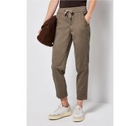 Jogger Pants STREET ONE, Damen, Gr. 46, Länge 28, braun (bark braun), Stoff, 70% Polyester, 24% Viskose, 3% Elasthan, 3% Polyamid, gestreift, loose fit knöchelfrei, Hosen, Middle Waist (48828629-46) b