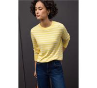 Rundhalspullover STREET ONE, Damen, Gr. 42, bloom gelb, Stoff, 86% Viskose, 14% Polyester, gestreift, normal normal, Rundhals, Rippbündchen, Pullover Rundhalspullover, Rundhalsausschnitt (54444909-42)