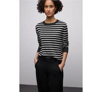 Rundhalspullover STREET ONE, Damen, Gr. 34, schwarz, Stoff, 86% Viskose, 14% Polyester, gestreift, normal normal, Rundhals, Rippbündchen, Pullover Rundhalspullover, Rundhalsausschnitt (94455609-34) sc