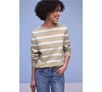 Sweatshirt STREET ONE, Damen, Gr. 46, cotton beige, Sweatware, 83% Baumwolle, 17% Polyester, gestreift, normal, Rundhals, Rippbündchen, Sweatshirts Sweatshirt, im Streifen-Design, Topseller (93224858-