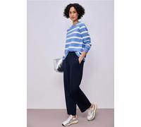 Sweatshirt STREET ONE, Damen, Gr. 36, bonnet blau, Sweatware, 83% Baumwolle, 17% Polyester, gestreift, normal, Rundhals, Rippbündchen, Sweatshirts Sweatshirt (19132334-36) bonnet blau