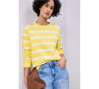 Sweatshirt STREET ONE, Damen, Gr. 42, bloom gelb, Sweatware, 83% Baumwolle, 17% Polyester, gestreift, normal, Rundhals, Rippbündchen, Sweatshirts Sweatshirt, im Streifen-Design (45286811-42) bloom gel