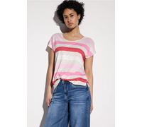 Street One T-Shirt Damen A322702, gestreift, Rundhals, 80% Polyester/20% Viskose, Glory Rot Größe 38