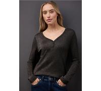 Langarmshirt STREET ONE, Damen, Gr. 42, schwarzest braun, Jersey, Obermaterial: 53% Polyester, 29% Viskose, 10% metallisierte Fasern, 8% Polyamid, Glitzermuster, unifarben, tailliert hüftbedeckend, he