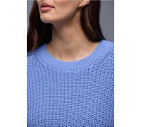 Rundhalspullover STREET ONE, Damen, Gr. 46, bonnet blau, Web, 59% Baumwolle, 41% Polyester, unifarben, normal normal, Rundhals, Rippbündchen, Pullover Rundhalspullover, mit Rippstrick-Struktur (508321