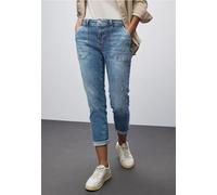 Loose-fit-Jeans STREET ONE, Damen, Gr. 31, Länge 28, medium blau destroy washed, Jeans, 82% Baumwolle, 16% Polyester, 2% Elasthan, Destroyed-Effekte, knöchellang, Jeans, in Destroyed-Optik (76715350-3