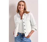 Jeansjacke STREET ONE, Damen, Gr. 34, ecru washed, Denim/Jeans, Obermaterial: 98% Baumwolle, 2% Elasthan, unifarben, normal hüftbedeckend, Rundhals, 1-Knopf-Manschette mit Knöpfen, Jacken Jeansjacke,