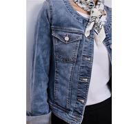 Jeansjacke STREET ONE, Damen, Gr. 42, medium blau wash, Jeans, 72% Baumwolle, 27% Polyester, 1% Elasthan, unifarben, normal normal, ohne Ausschnitt, Bündchen, Jacken Jeansjacke, Rundhalsausschnitt (59