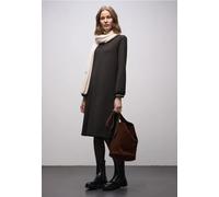 Jerseykleid STREET ONE, Damen, Gr. 34, EURO-Größen, schwarzest braun, Stoff, 70% Viskose, 25% Polyester, 5% Elasthan, unifarben, normal knielang, U-Boot-Ausschnitt, elastischer Bund, Kleider Jerseykle