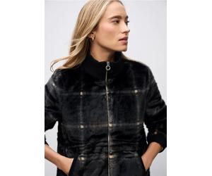 Street One Frauen Karierte Fake Fur Jacke in Schwarz, Gr: 34